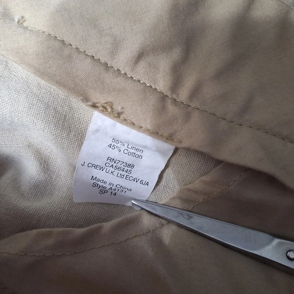 J. Crew Bedford Linen Cotton Pants Mens 32X32 Oatmeal Coastal Preppy Beachy
